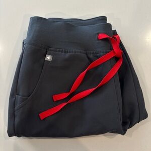 Figs women’s joggers in charcoal Gray with Red Accents